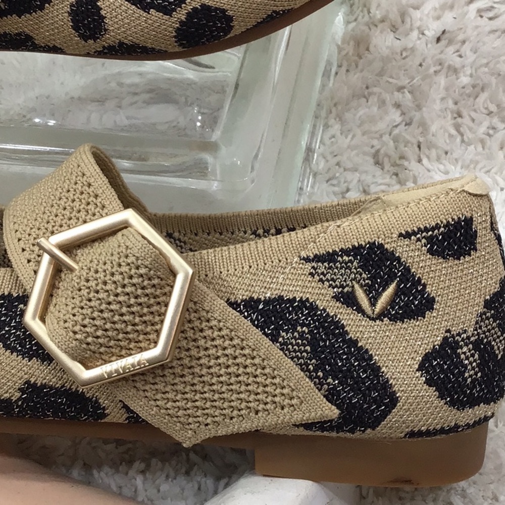 Vivaia metallic gold leopard Maria knit Mary Jane flats 36.5 - Picture 4 of 14